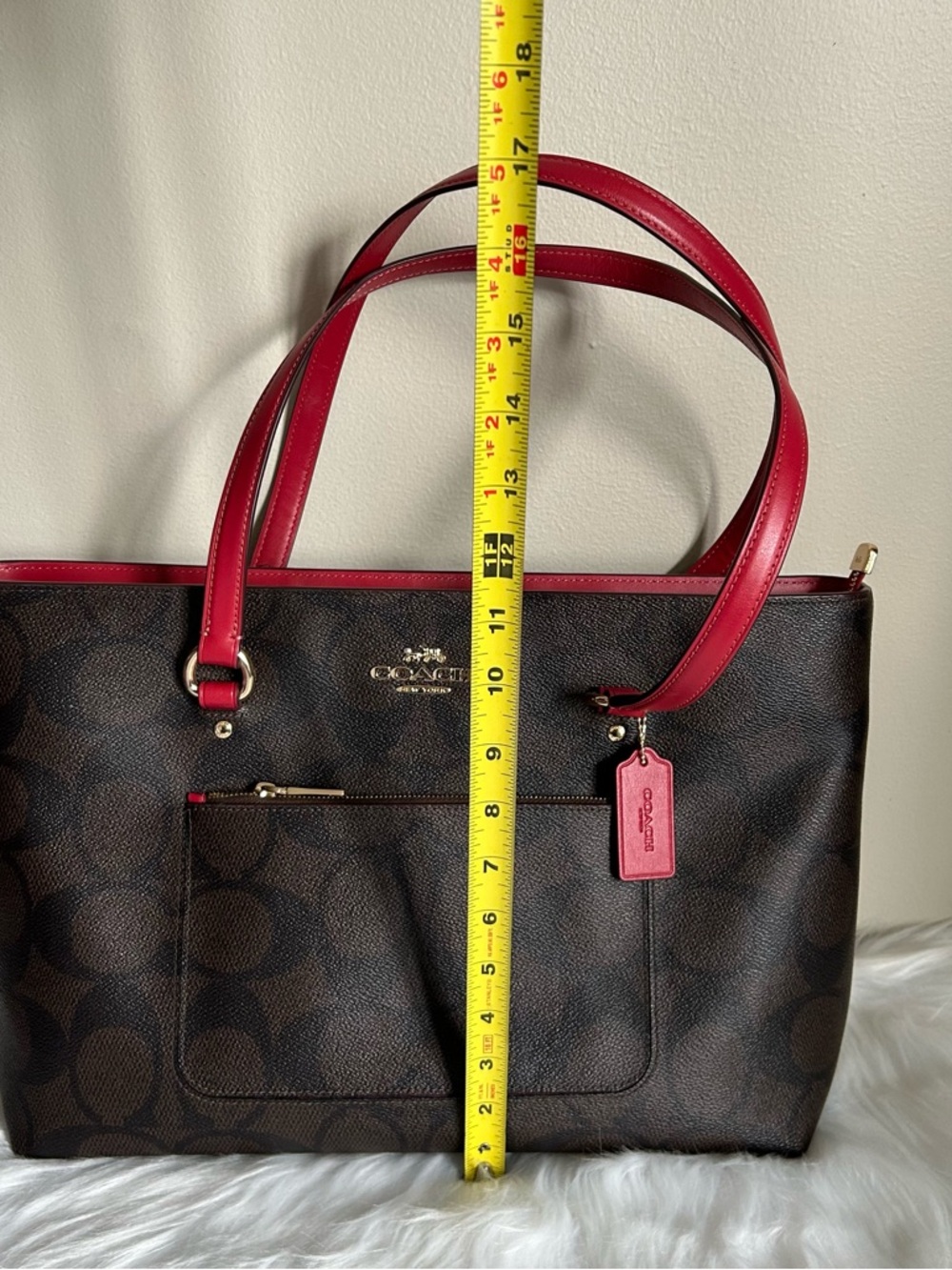 Coach Station Walnut Red Signature Canvas Leather Shoulder Bag Excellent - Picture 9 of 10